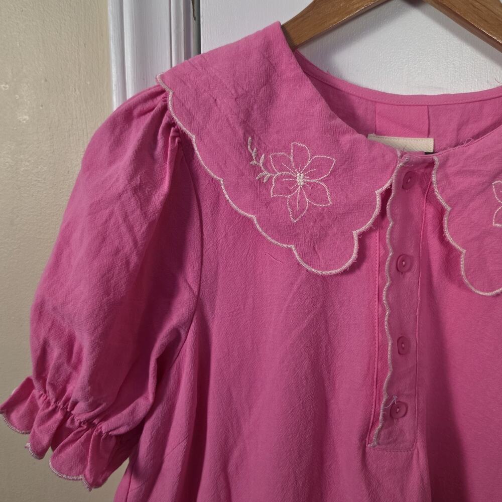 NEW Umgee Peter Pan Collared Pink Cotton Mini Dress Sz M Twee Coquette Doll - Picture 2 of 6